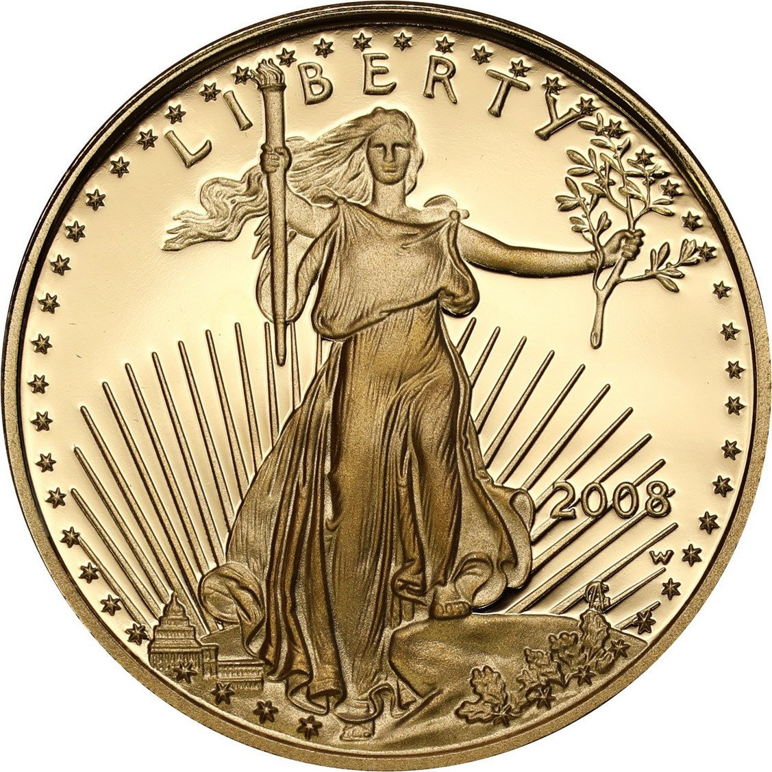 USA. Złote 5 $ dolarów 2008 Orzeł (Eagle) - LUSTRZANY – 1/10 uncji złota